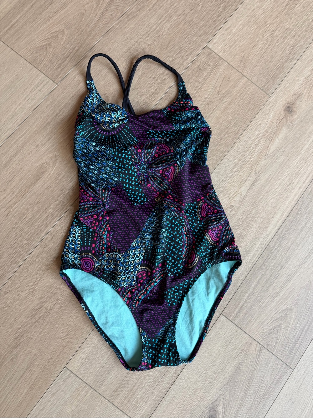 One-Piece Swimsuit in Purple & Teal — Classic Fit